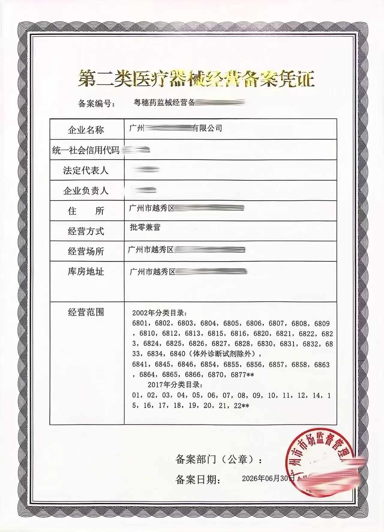 二、三类医疗器械经营许可证